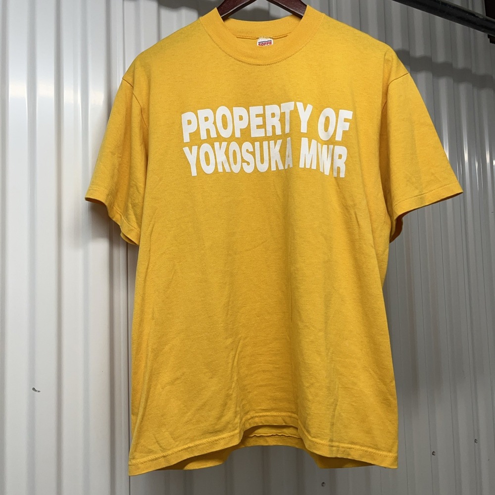 Mens Large Yellow Property of Yokosuka MWR Graphic T Shirt Made in USA